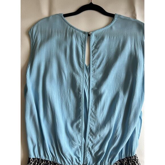 Alythea Blue Print Snap Front Romper Open Back Size Large Preppy Casual - Picture 7 of 11